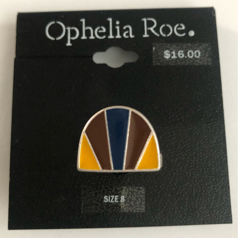 3/$15 Ophelia Roe Retro Style Silver Toned Ring Size 8 Yellow Blue Brown